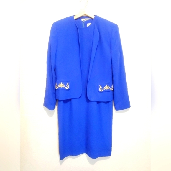 Kasper A.S.L Royal Blue 2 Piece Sheath Dress & Matching Blazer Suit Jacket Set - Picture 2 of 8